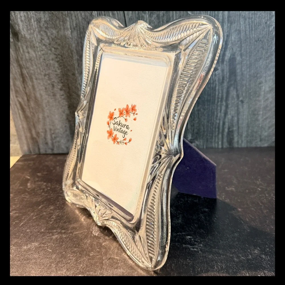 Vintage Picture Frame Lead Crystal Frosted Floral Clear 5x7